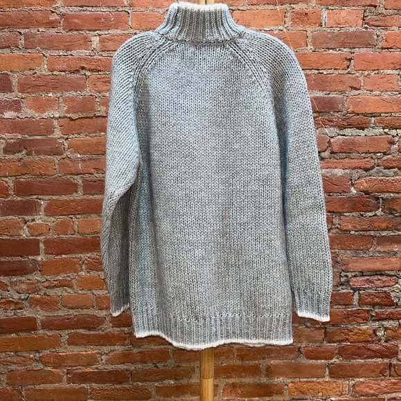 Laura Peterson 80s Vintage Gray Wool Blend Tunic Chunky Knit Sweater w Pockets L - Picture 6 of 7